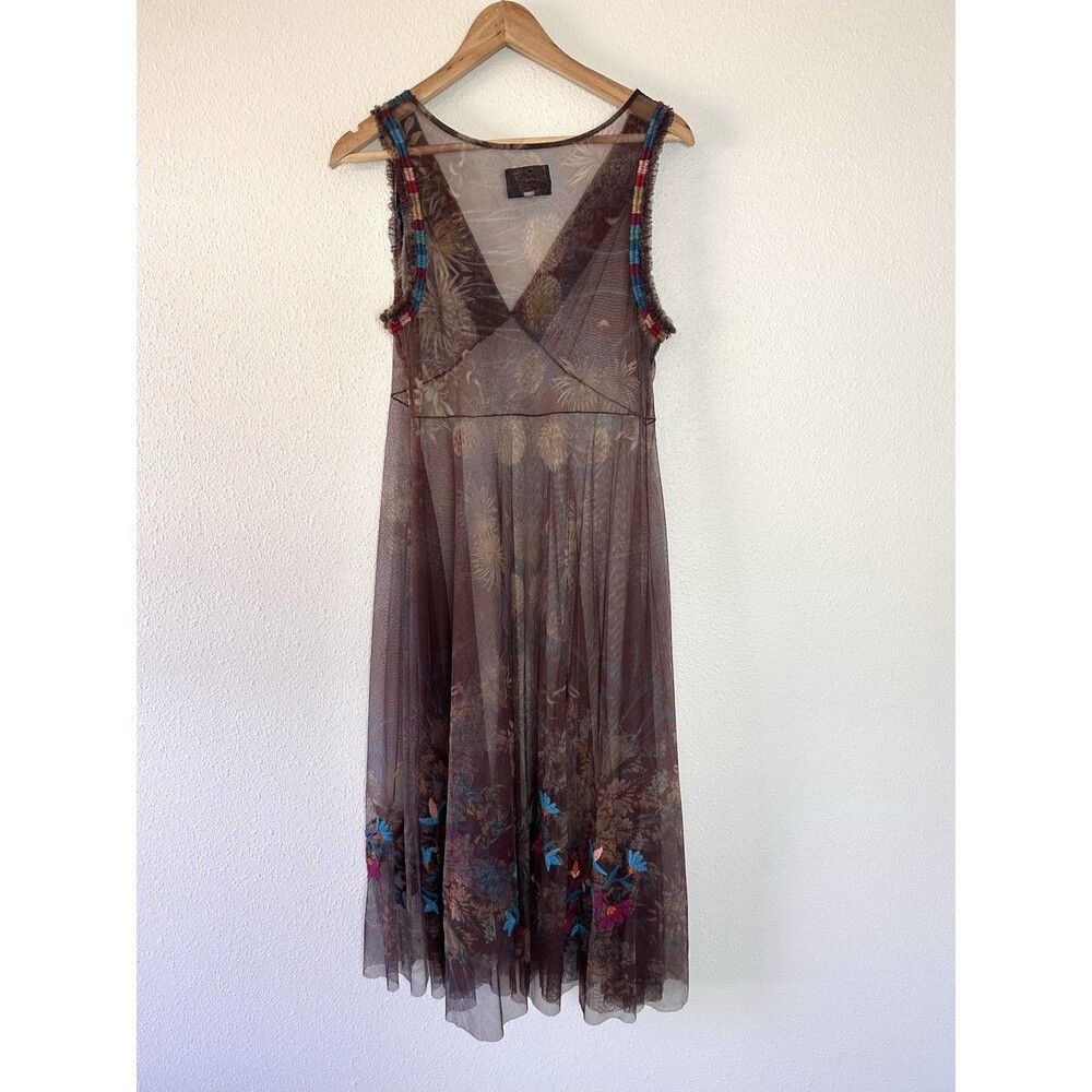 BIYA Johnny Was V Neck Embroidered Nylon Mesh Maxi Dress No Slip 36” Bust - Picture 14 of 16